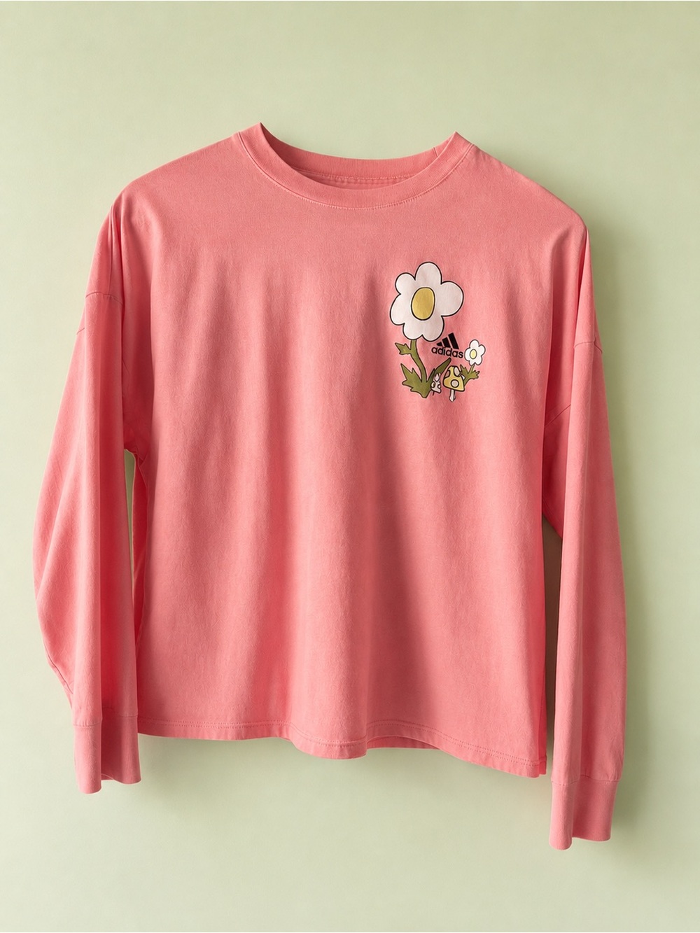 adidas Pink Long-Sleeve Tee with Daisy Graphic